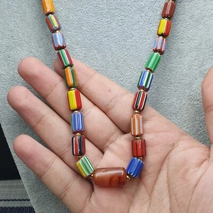 Klassische venezianische afrikanische Stil Chevron mit antiken Karneol Perlen Halskette - Bild 1 von 21
