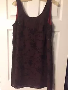 BRAND NEW BROWN FLORAL BEADED PATTERN ALL OVER DRESS FORMAL BY CDC 10-12 - Picture 1 of 6
