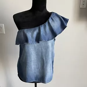NWTS Anthropologie Cloth & Stone Ruffled One Shoulder Chambray Top XS - Picture 1 of 9