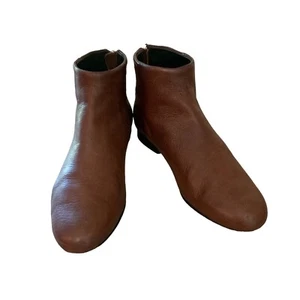 Theory Brown Leather Booties W/Back Heel Zippers Sz 5.5/6 - Picture 1 of 11