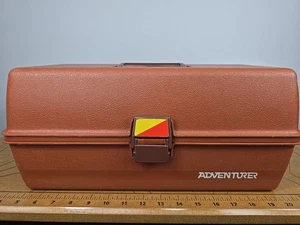 Vintage Flambeau Adventurer 1753 Fishing Tackle Box Orange 3 Pull Up Shelves EUC - Picture 1 of 14