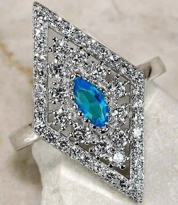 Anillo de plata de ley 925 con topacio blanco y aguamarina de 1 quilate talla 6 y 2-1 Foto 1 de 2