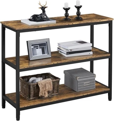 Tavolo Consolle Industriale a 3 Livelli con Ripiani Portaoggetti, 101x35x80cm - Immagine 1 di 4