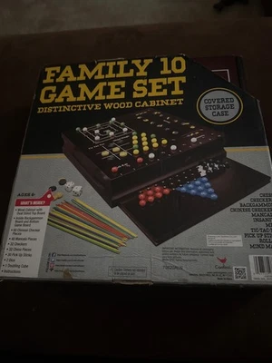 FAMILY 10 GAME SET  Distinctive Wood Cabinet by Cardinal Games NEW! Great Gift! - Image 1 of 2