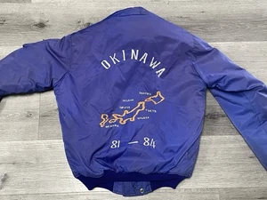 Okinawa 81-84 Blue Bomber Jacket Hooded Vintage Manhattan Song Tan City Korea - Picture 1 of 9