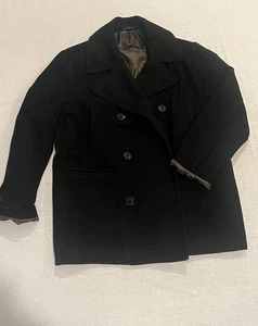 Robert Graham Black Wool Blend Pea Coat Men’s Size L Double Breasted Jacket - Picture 1 of 9