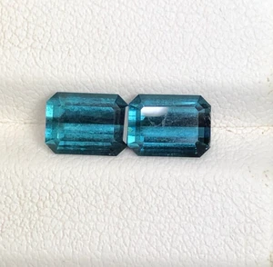 Natural Indicolite Blue Tourmaline Pair, Emerald Cut, Hand Faceted - Picture 1 of 2