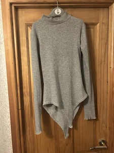 New Look Grey Ruffle Sleeved Bodysuit Size 10 - Picture 1 of 1