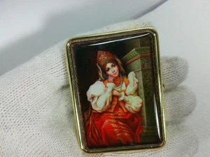 Vtg Russian Lady Pill Medicine Trinket Jewelry Mirror Travel 3 Compartment Box - Picture 1 of 22