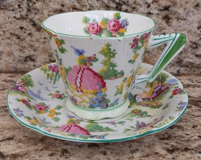 Royal Albert Lady Gay Cup And Saucer Tea Unique Handle  1925-1927 Mint Condition - Image 1 of 4