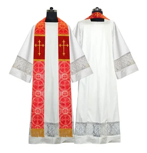 Red Church Stole with Golden Western Cross - Picture 1 of 2