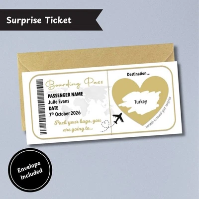 Personalised Boarding Pass Scratch Card Surprise Reveal Holiday Plane Ticket - Image 1 of 4