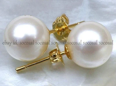 Perfectos Aretes Genuinos Naturales Redondos Blancos Mar del Sur Oro 14K Foto 1 de 4