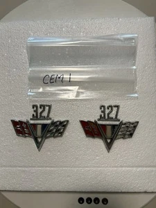 Chevy "327"  OEM  GM fender emblem and cross flags  4 Pieces W/ Mounting Hardwre - Bild 1 von 5