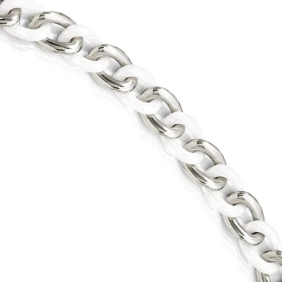 Cincel Acero Inoxidable Cerámica Blanca 7.5 pulgadas con 1 pulgada Pulsera ext 7.5" Foto 1 de 2