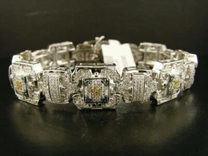 Men's 8.00 Ct Round Real Moissanite Link Bracelet 14k White Gold Plated Silver. - Picture 1 of 13
