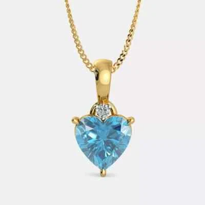 Colgante Corazón Belleza Topacio Azul Simulado Corte Corazón 2.0Ct Chapado en Oro Amarillo 14K Foto 1 de 4