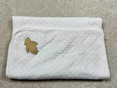 Classic Winnie the Pooh Baby Blanket Diamond Pattern Knit Cream Embroidered RARE - Image 1 of 4