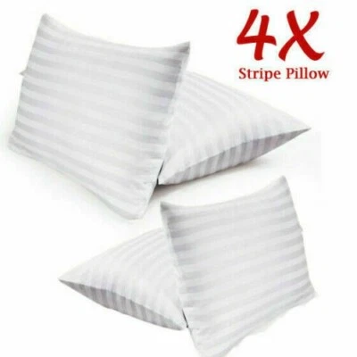 Pack Of 4 Hotel Quality Egyptian Stripe Pillows Luxury Soft Hollowfibre Filled