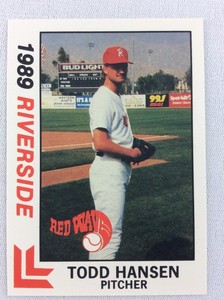 1989 Riverside Red Wave-California League-BEST Baseball Card-Todd Hansen
