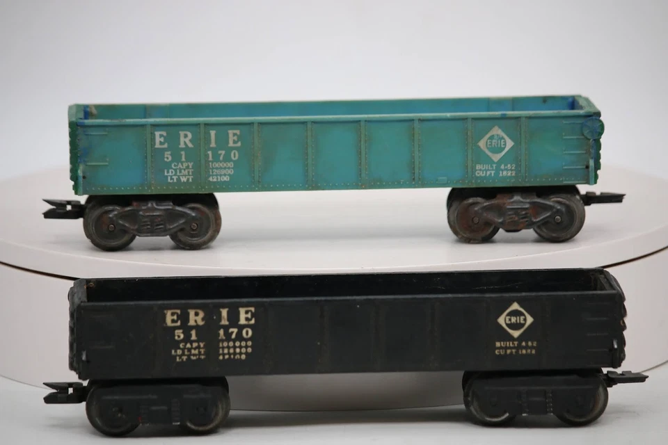 Marx Trains O Gauge - (2) Cusomized 51170 Erie drop end Gondola - Black & Green - Image 1 of 4