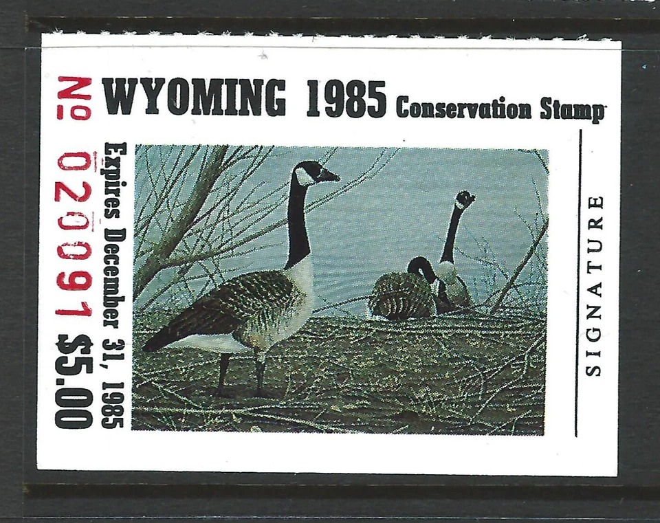 WY-2, 1985 Wyoming Duck/Game Stamp, $5.00 Canada Geese - Image 1 of 1