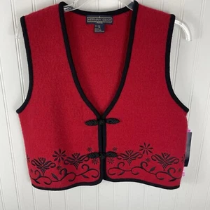 HERMAN GEIST PETITE Gilet Donna Lana Passementeria Ricamo Rosso Nero PM - Foto 1 di 8