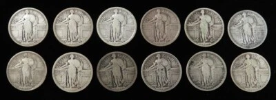 (12) 1917 TYPE 1 EXPOSED STANDING LIBERTY QUARTER 25C SLQ COIN AVERAGE CIRC LOT - Image 1 of 2