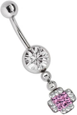 Piercing Ombelico Banana con Zirconia Sfera E Multistrass Epoxy Croce Pendente - Immagine 1 di 2