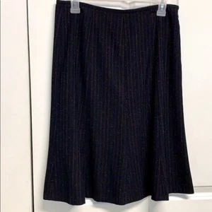 Kasper Black Tan Pinstripe Speckle Print Mid Rise Midi Flare Skirt Size 8P - Picture 1 of 6