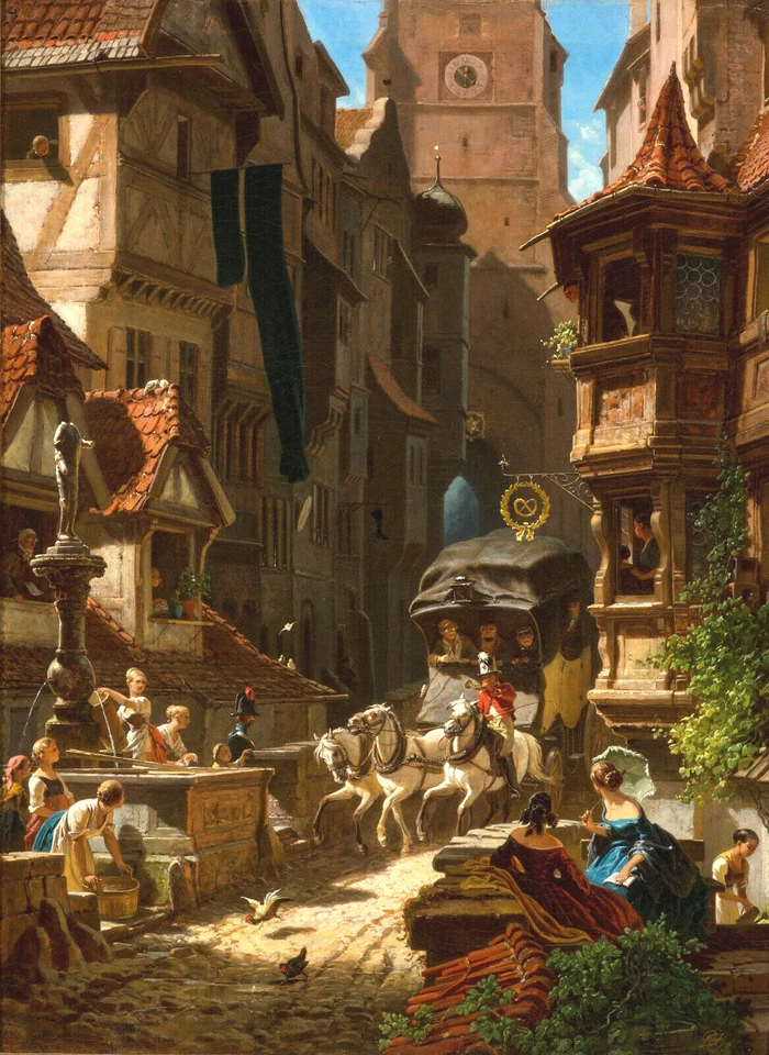 Carl Spitzweg - The Arrival of the Stagecoach (1859) - 17" x 22" Fine Art Print - Imagem 1 de 1