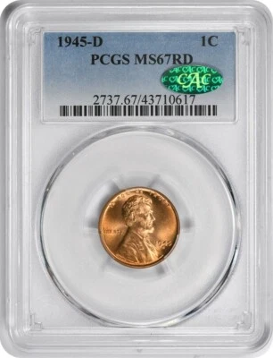 1945-D Lincoln Cent MS67RD PCGS (CAC) - Image 1 of 2
