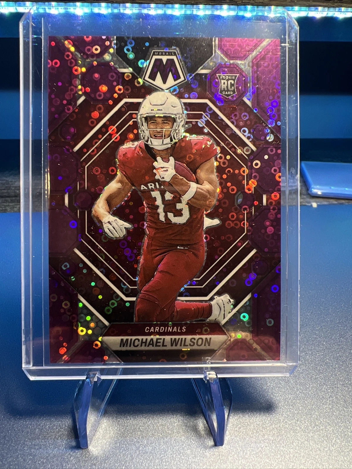 2023 Panini Mosaic Michael Wilson RC #350 No Huddle Purple Prizm #'d /50