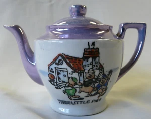 Vintage 1930s Walt Disney Three Little Pigs Blue Lusterware Child’s Tea Pot - Picture 1 of 8