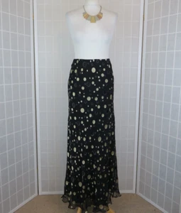 Long Tall Sally Maxi Skirt UK 14 Black Gold Spots Silk Mix Devore 43" Long Ties - Picture 1 of 10