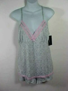 Rene Rofe Sleepwear 2 pc Gray w/ Pink Lace Lingerie Cami & Shorts Set NWT Size L - Picture 1 of 8