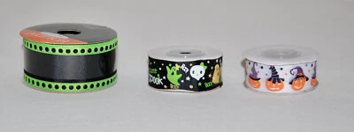 New Lot of 3 Spools Halloween-Themed Multicolor Ghosts & Pumpkins Ribbon - Image 1 of 4