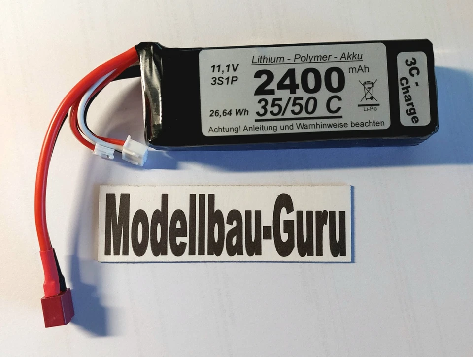 Lipo Akku 2400 mAh 3S 11,1 V 35/50C mit T -Stecker von Guru - Bild 1 von 1