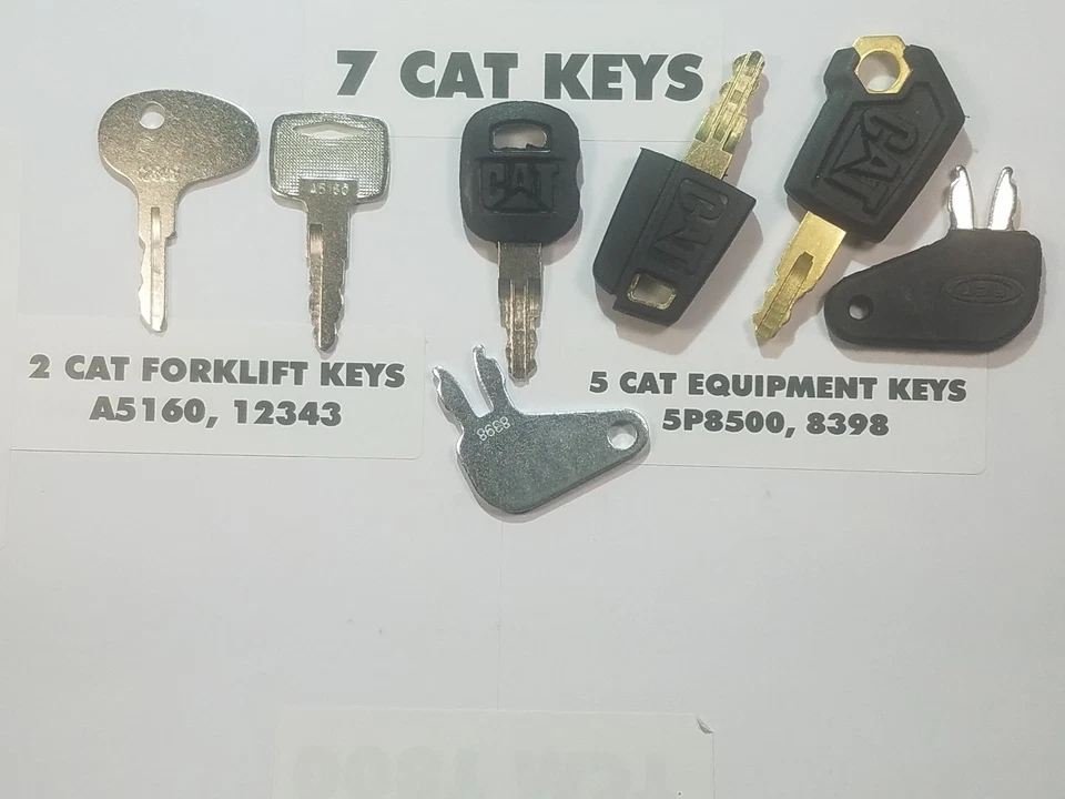 (7) Cat Heavy Equipment & Forklift Keys, CATERPILLAR 5P8500, A5160, 12343 CAT, - Image 1 of 1