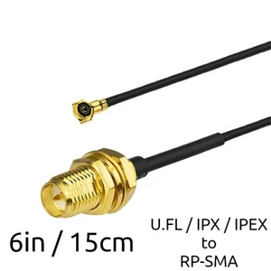 6" U.FL/IPX to RP-SMA Female Antenna WiFi Pigtail Cable ufl ipex 1.13mm Mini PCI - Picture 1 of 6