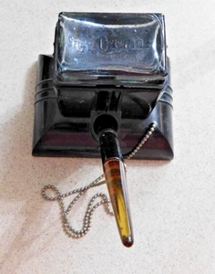Antico calamaio vintage in vetro e bachelite con inchiostro a penna O #114 - Foto 1 di 15