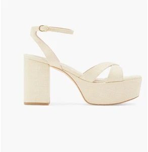 Stuart Weitzman Platform Raffia Woven Leather Sandal Size 7 - Picture 1 of 7