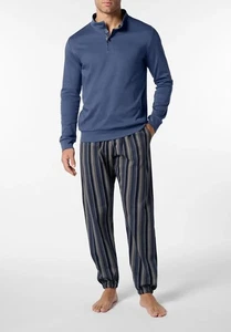Perofil Herren Schlafanzug lang Lupetto Stehkragen mit Knöpfen Baumwolle Winter - Bild 1 von 4
