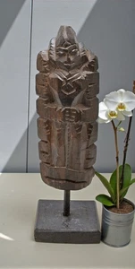 Antica statuina idolo dea gangaur in legno originale vecchia intagliata a mano - Foto 1 di 6