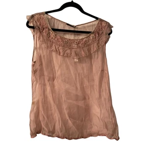 Camicia donna Elie Tahari seta trasparente Idalia taglia XL NUOVA rosa ricamata - Foto 1 di 11