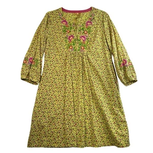 April Cornell XL Dress Cottagecore Yellow Floral Embroidered Long Sleeve Prairie - Picture 1 of 12