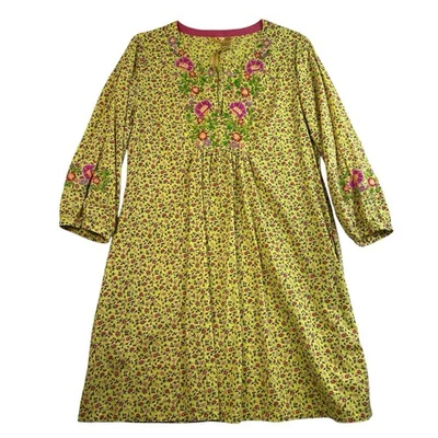 April Cornell XL Dress Cottagecore Yellow Floral Embroidered Long Sleeve Prairie - Image 1 of 4