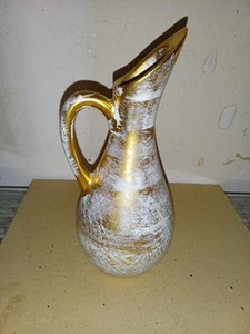 Jarrón jarra vintage STANGL POTTERY #4056, pintado a mano, aguamarina/oro, - Imagen 1 de 4