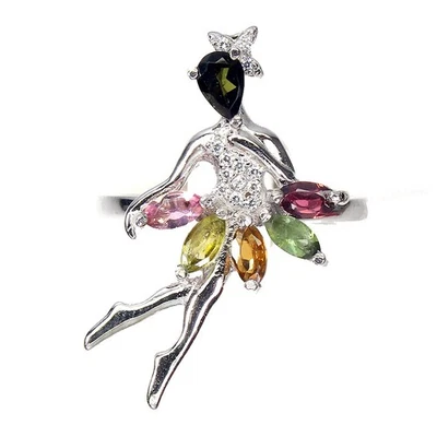 925 Sterling Silver Ring with Marquise Tourmaline and Simulated CZ Size 8 - Image 1 of 4