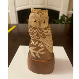 Vintage Owl Parasite Wood Sculpture Hand Carved Bird Statue Gift 5 Inches - Picture 1 of 10